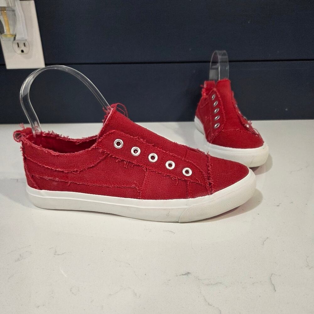 Corky's Red Babalu Distressed Canvas Slip-On Sneakers Size 8